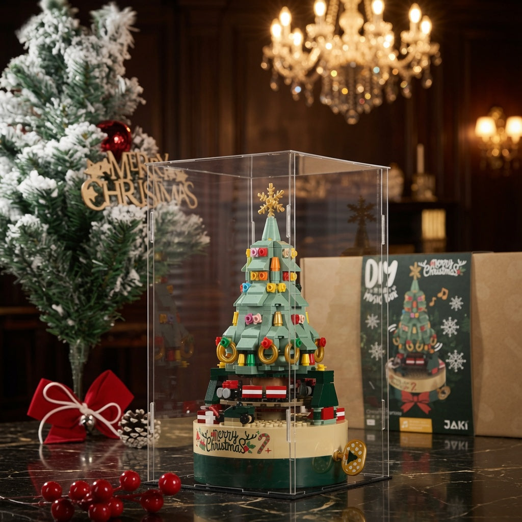 Genuine Jiaqi1302Colorful Christmas Tree Building Blocks Rotating Music Box Chinese Christmas Building Block Gift