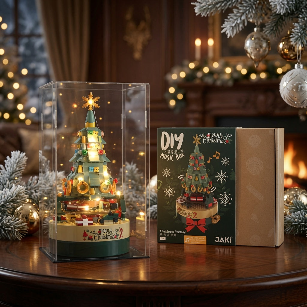 Genuine Jiaqi1302Colorful Christmas Tree Building Blocks Rotating Music Box Chinese Christmas Building Block Gift