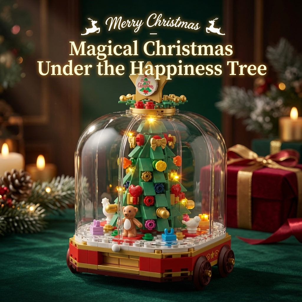 Genuine Jiaqi1302Colorful Christmas Tree Building Blocks Rotating Music Box Chinese Christmas Building Block Gift