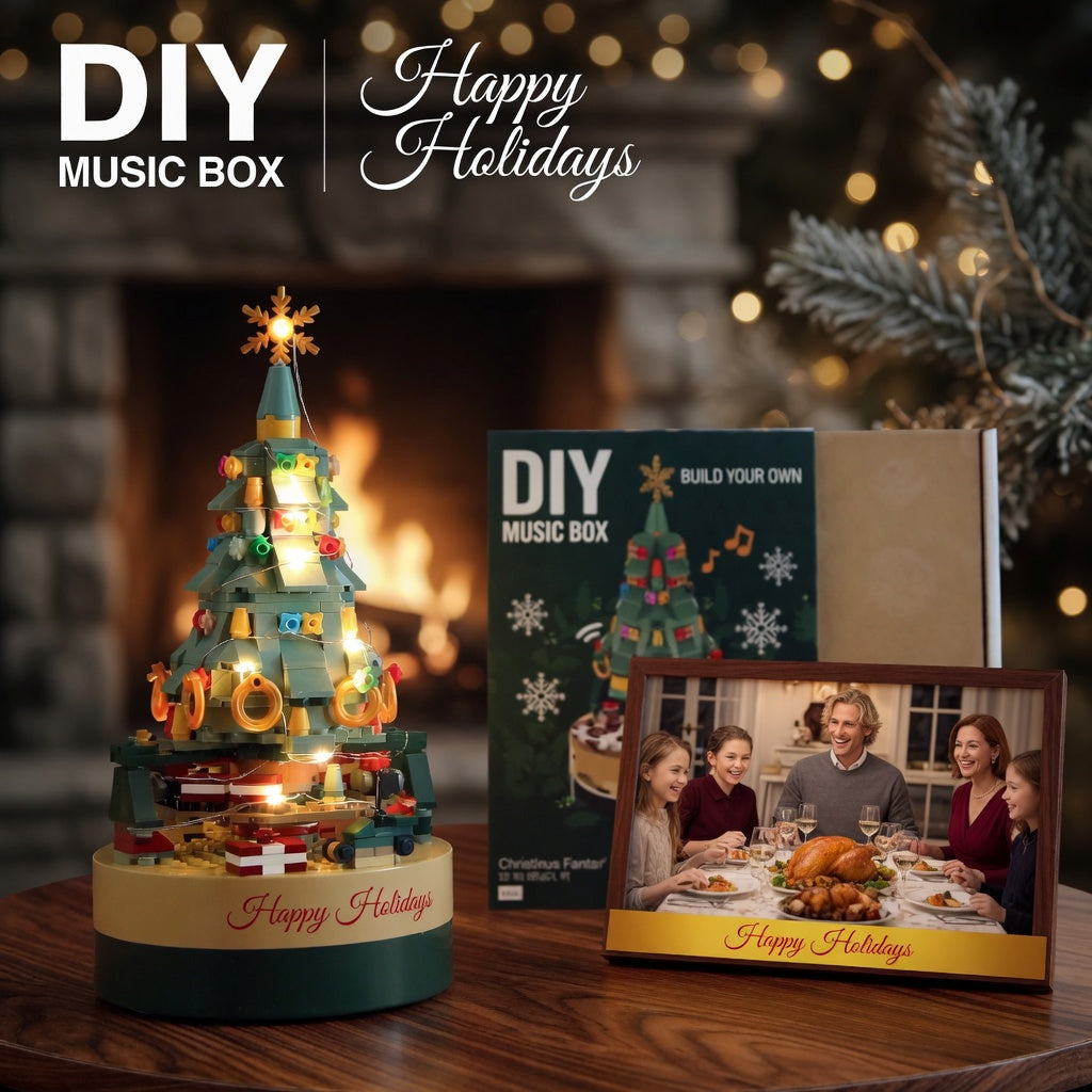 Genuine Jiaqi1302Colorful Christmas Tree Building Blocks Rotating Music Box Chinese Christmas Building Block Gift